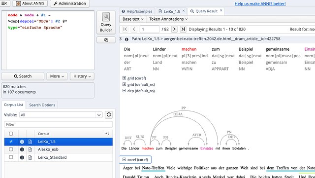 Screenshot LeiKo in ANNIS